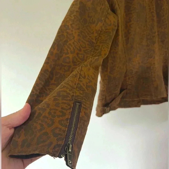 Kut From The Kloth Leopard Print Full Zip Cotton Blend Moto Jacket - Picture 9 of 12